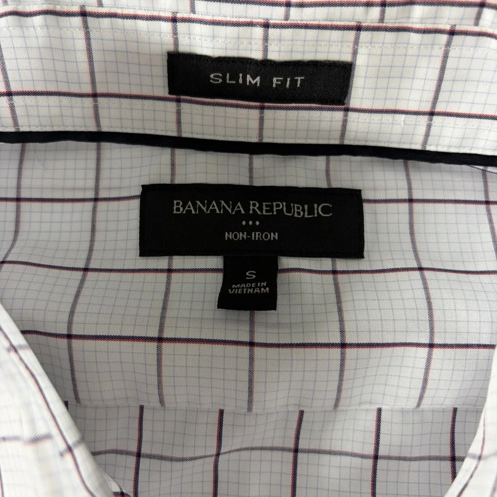 Banana Republic Men's Small Slim Fit Non-Iron Plaid Long Sleeve Dress Shirt